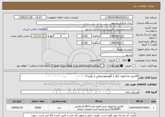 استعلام قاشق غذاخوری نیکل ( آلومینیوم،روحی یا رویی ) .