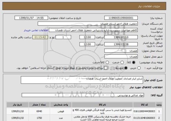 استعلام شارز انبار امدادی جمعیت هلال احمر استان همدان