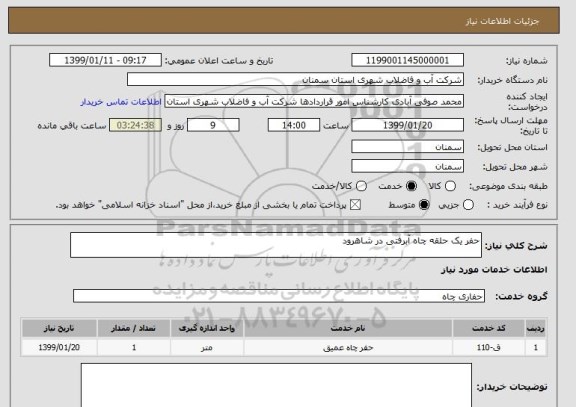 استعلام حفر یک حلقه چاه آبرفتی در شاهرود