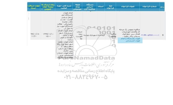 مناقصه، مناقصه واگذاری امور خدمات فضای سبز... 