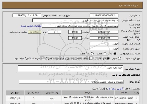 استعلام خرید لوازم تحریر