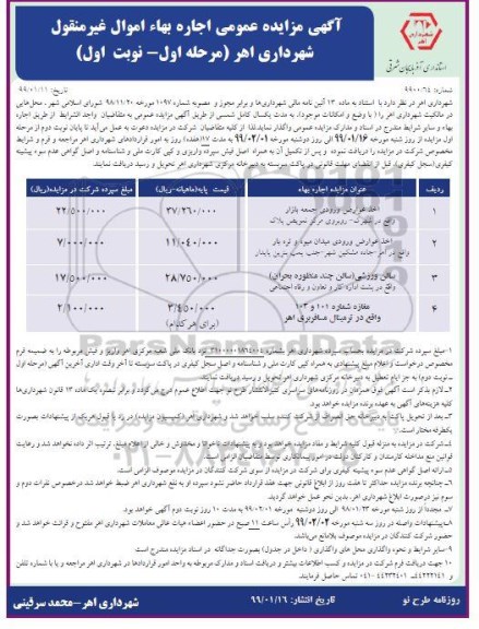 آگهی مزایده عمومی، مزایده اخذ عوارض ورودی جمعه بازار ...