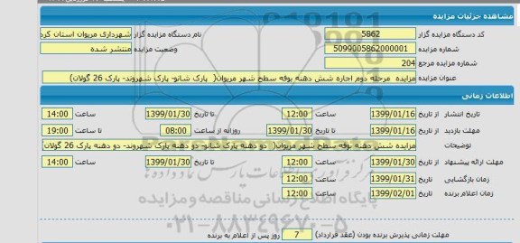 مزایده اجاره شش دهنه بوفه مرحله دوم