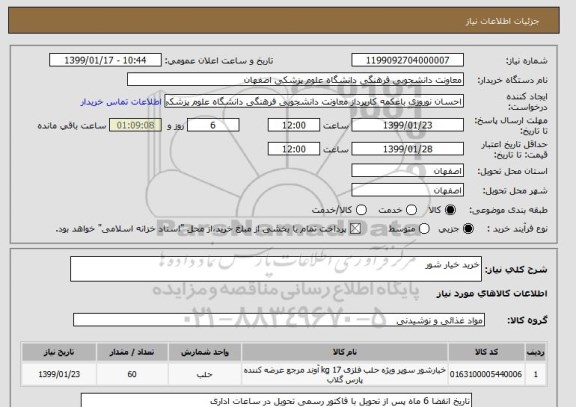 استعلام خرید خیار شور