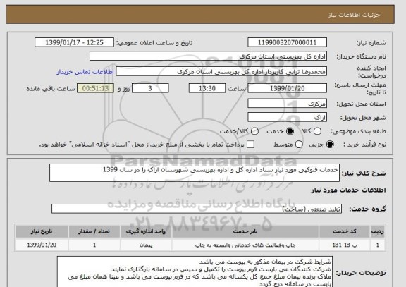 استعلام خدمات فتوکپی مورد نیاز ستاد اداره کل و اداره بهزیستی شهرستان اراک را در سال 1399