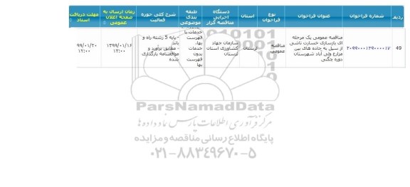 مناقصه بازسازی خسارت ناشی از سیل