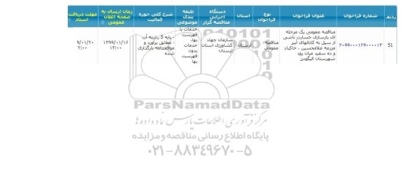 مناقصه, مناقصه بازسازی خسارت ناشی از سیل به کانال های آببر 