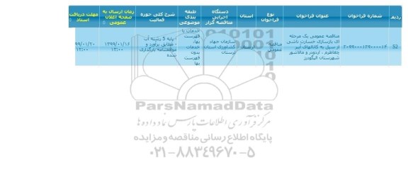 مناقصه, مناقصه بازسازی خسارت ناشی از سیل به کانال های آببر 