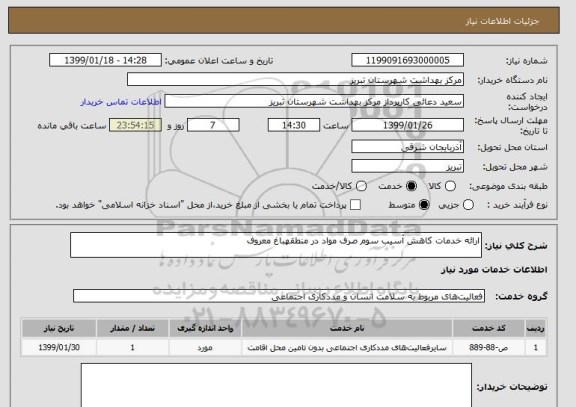 استعلام ارائه خدمات کاهش آسیب سوم صرف مواد در منطقهباغ معروف