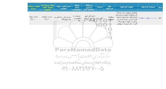 مناقصه عمومی، مناقصه ترمیم و بازسازی ایلراه های عشایری و ابنیه فنی آسیب دیده... 