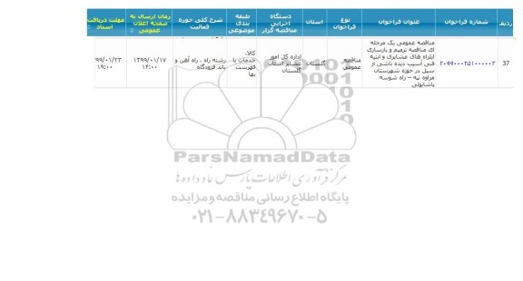 مناقصه عمومی، مناقصه ترمیم و بازسازی ایلراه های عشایری و ابنیه فنی آسیب دیده... 