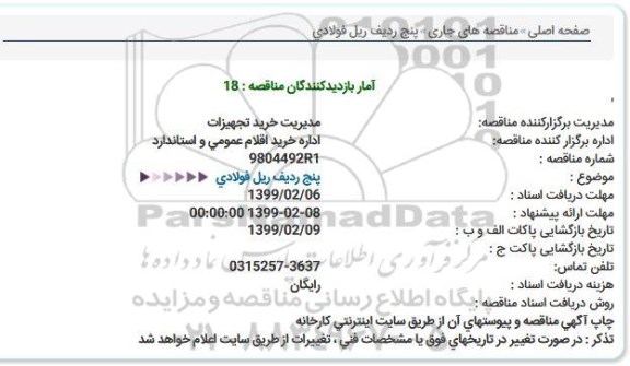 مناقصه  پنج ردیف ریل فولادی