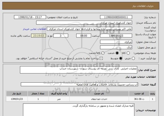 استعلام عملیات اجرایی  کانال بتنی ذوزنقه ای روستای سوزان- شهرستان خنداب 