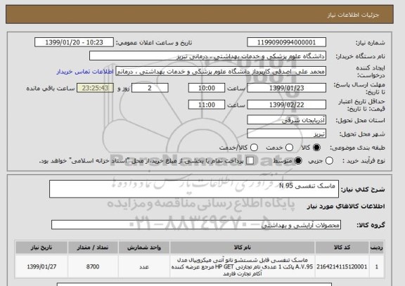 استعلام  ماسک تنفسی 95 N