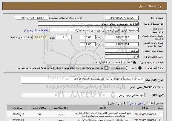 استعلام خرید اقلام شوینده و خوراکی اداره کل بهزیستی استان مرکزی