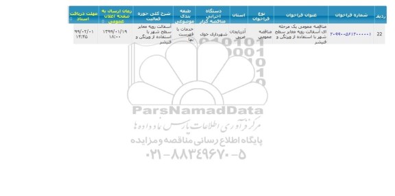 مناقصه آسفالت رویه معابر سطح شهر 