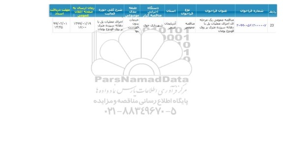 مناقصه اجرای عملیات پل با دهانه 