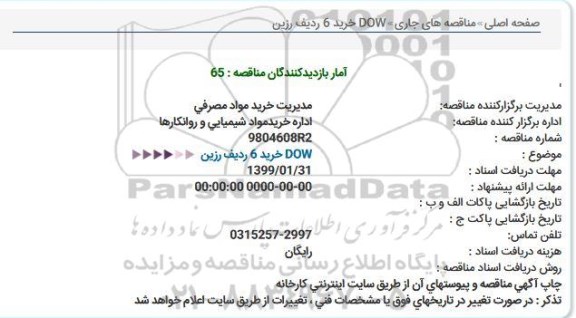 استعلام، استعلام خرید 6 ردیف رزین DOW
