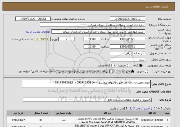 استعلام خرید تجهیزات رایانه ای طبق فایلهای پیوستی - 09141033114 -  09143035093