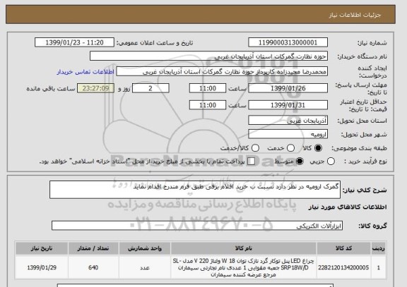 استعلام گمرک ارومیه در نظر دارد نسبت ب خرید اقلام برقی طبق فرم مندرج اقدام نماید