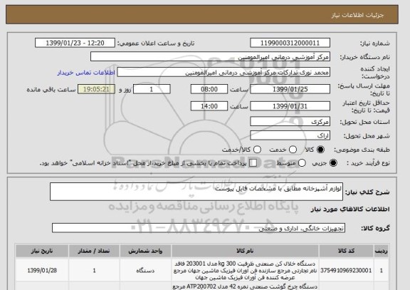 استعلام لوازم آشپزخانه مطابق با مشخصات فایل پیوست