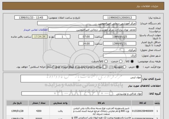 استعلام مواد لبنی