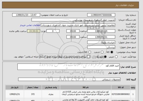 استعلام خرید اقلام کود