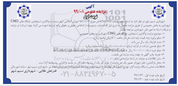 مزایده , مزایده واگذاری استیجاری جایگاه های