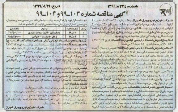 مناقصه ،مناقصه خرید 450 عدد کات اوت فیوز 20 کیلو ولت با مقره پلیمری ...