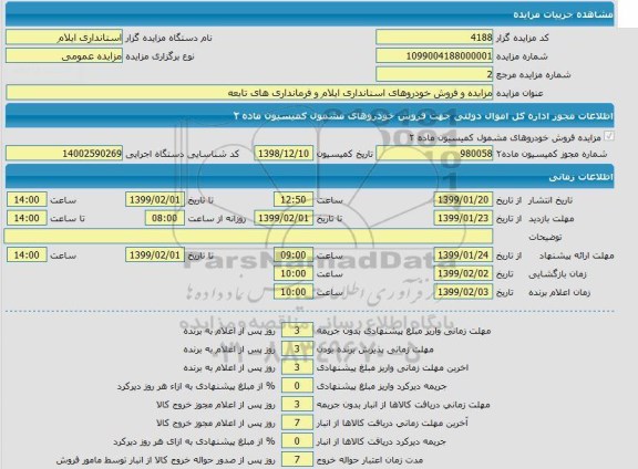 مزایده، مزایده فروش خودروهای استانداری 