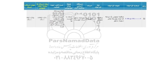 مناقصه ، مناقصه  ایجاد و توسعه معابر شهری 