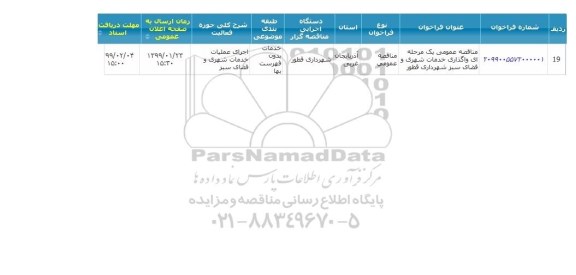 مناقصه ، مناقصه واگذاری خدمات شهری و فضای سبز 