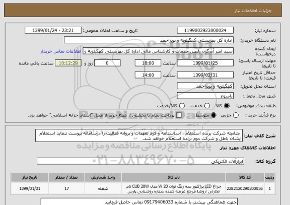 استعلام  چنانچه شرکت برنده استعلام ؛ اساسنامه و فرم تعهدات و پروانه فعالیت را درسامانه پیوست ننماید استعلام ایشان باطل و شرکت دوم برنده استعلام خواهد شد.