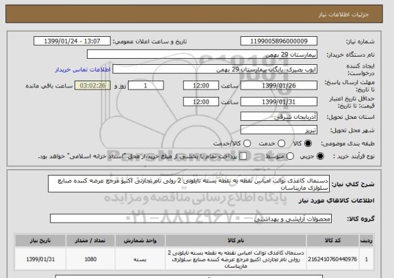 استعلام دستمال کاغذی توالت امباس نقطه به نقطه بسته نایلونی 2 رولی نام تجارتی اکتیو مرجع عرضه کننده صنایع سلولزی ماریناسان 