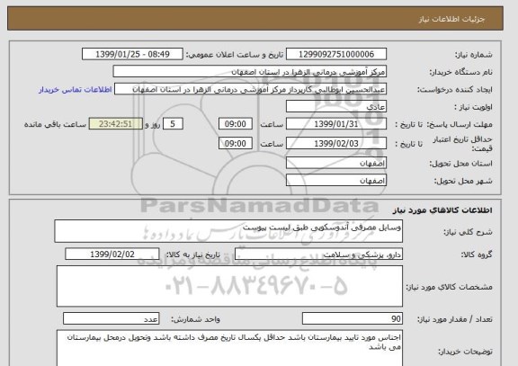 استعلام وسایل مصرفی آندوسکوپی طبق لیست پیوست
