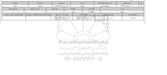 مزایده مزایده زمین سطح کل 180.09 