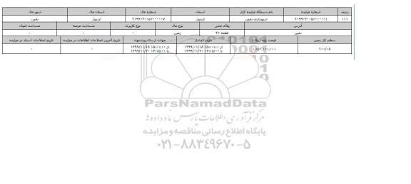 مزایده مزایده   زمین سطح کل 200.08 