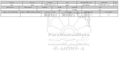 مزایده مزایده زمین سطح کل 200 