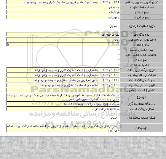 احداث شبکه فشار متوسط هوایی و فشار ضعیف زمینی و همچنین نصب و جابه جایی چند دستگاه ترانسفورماتور به م