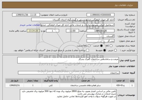 استعلام مرمت و ساماندهی ساختمان گمرک بندرگز