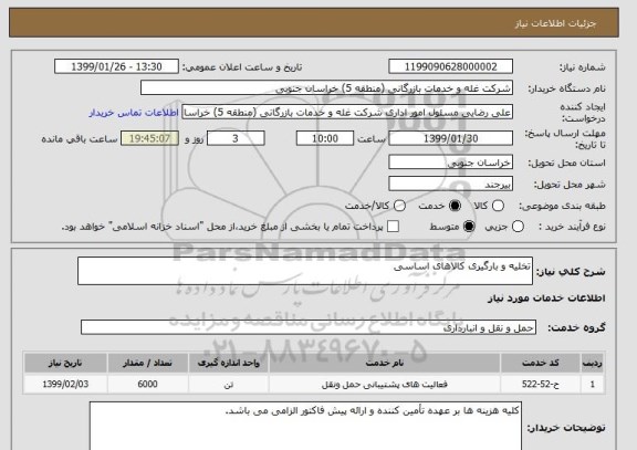 استعلام تخلیه و بارگیری کالاهای اساسی