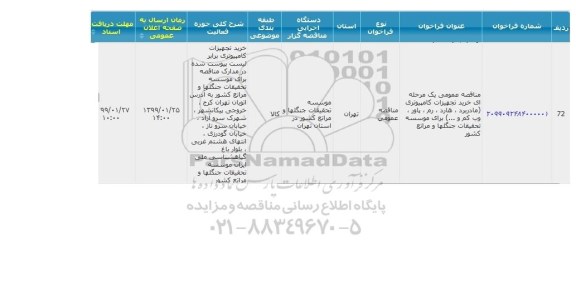 مناقصه، مناقصه خرید تجهیزات کامپیوتری (مادربرد، هارد، رم، پاور، وب کم و...) 
