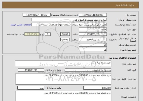 استعلام خرید نشاء پنبه و ذرت
