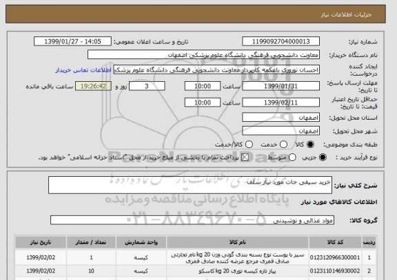 استعلام خرید سیفی جات مورد نیاز سلف