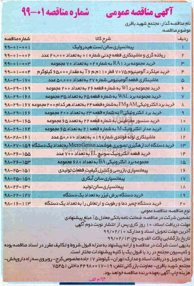 مناقصه ، مناقصه پیمانسپاری سالن تست هیدرولیک ... 