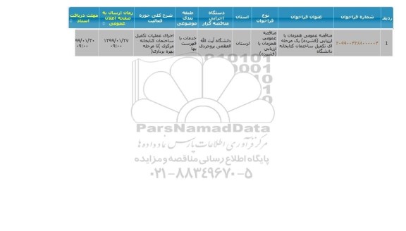 مناقصه عمومی, مناقصه  تکمیل ساختمان کتابخانه 