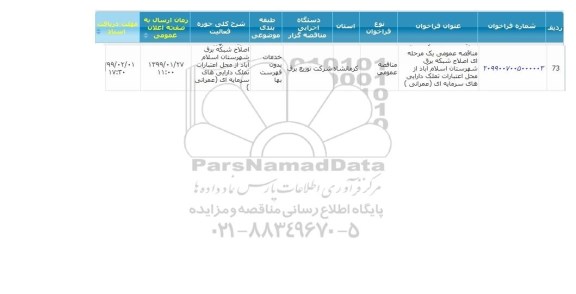 مناقصه ، مناقصه  اصلاح شبکه توزیع برق 