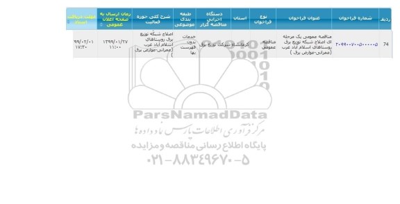 مناقصه ، مناقصه اصلاح شبکه توزیع برق