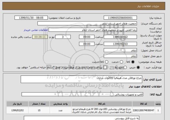 استعلام چراغ نورافکن مدل هیمالیا 200وات شایان