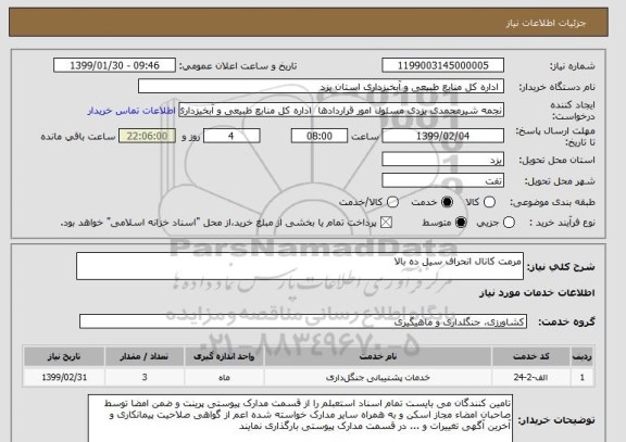 استعلام مرمت کانال انحراف سیل ده بالا